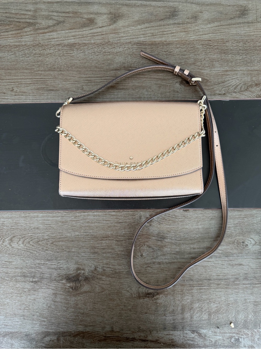 Kate Spade Carson Metallic Saffiano Leather Glittering Crossbody Rose Gold